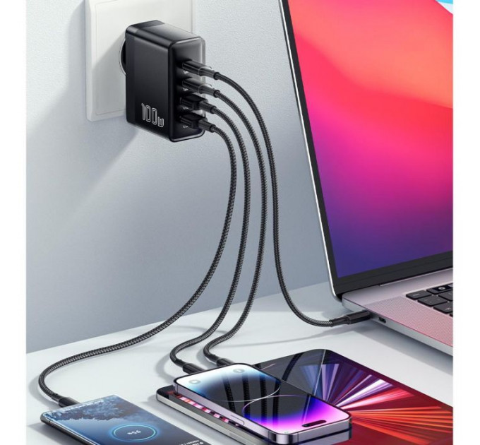 Зарядний пристрій 2xUSB-C + 2xUSB 100W Essager (ECT2CA-QYB01-Z)