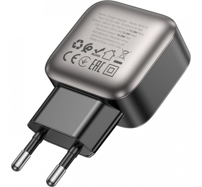 Зарядний пристрій BOROFONE 2xUSB BAS51A black (6941991116100)
