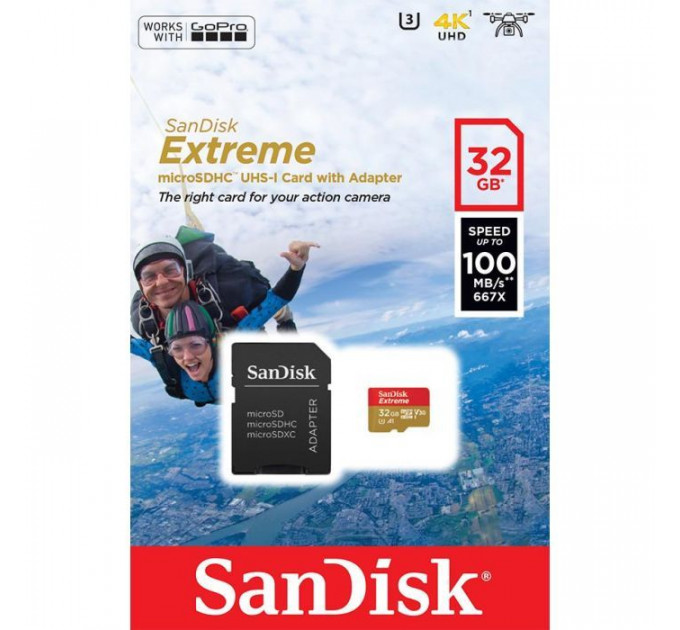 Карта пам/'яті SanDisk 32GB microSD class 10 V30 A1 UHS-I U3 Extreme Action (SDSQXAF-032G-GN6AA)