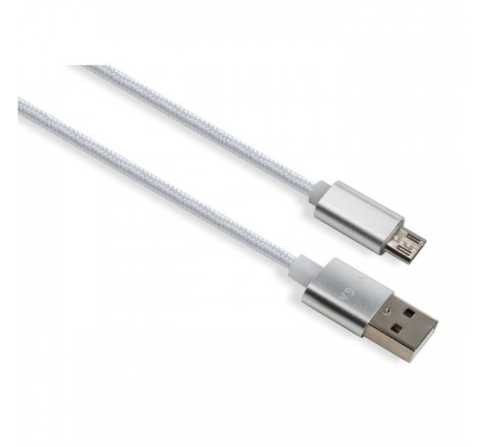 Дата кабель USB 2.0 AM to Micro 5P 1m LED silver Vinga (VCPDCMLED1S)