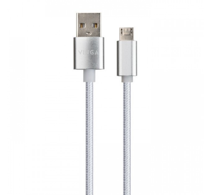 Дата кабель USB 2.0 AM to Micro 5P 1m LED silver Vinga (VCPDCMLED1S)