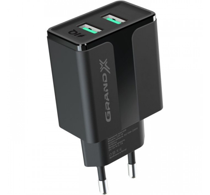 Зарядное устройство Grand-X 5V 2,1A Black + cable USB-Lightning (CH15LTB)