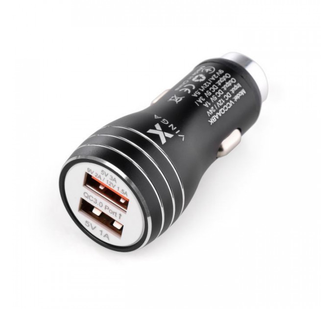 Зарядний пристрій Vinga QC3 Quick Dual USB Car Charger aluminium 18W Max (VCCQAABK) Зарядний пристрій Vinga QC3 Quick Dual USB Car Charger aluminium 18W Max (VCCQAABK)