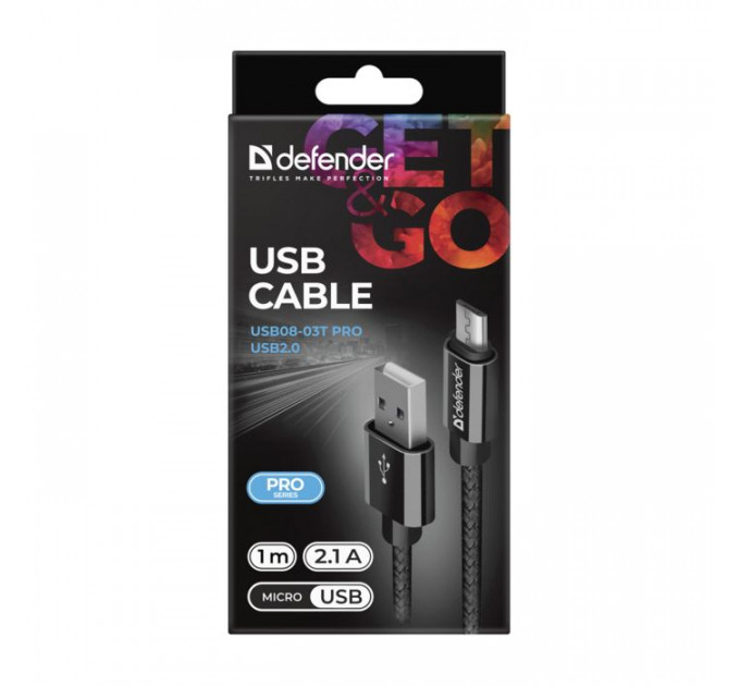 Дата кабель USB 2.0 AM to Micro 5P 1.0m USB08-03T PRO black Defender (87802)