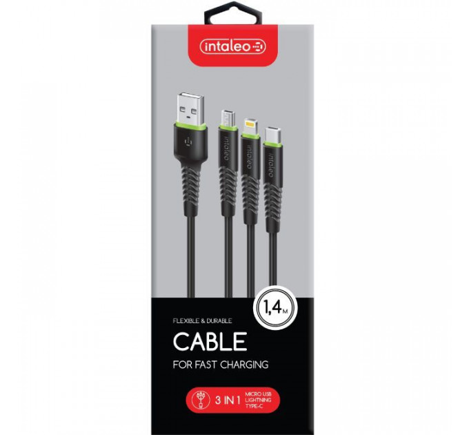 Дата кабеля USB 2.0 AM to Lightning + Micro 5P + USB-C 1.4m CBFLEXU1 bl Intaleo (1283126487521)