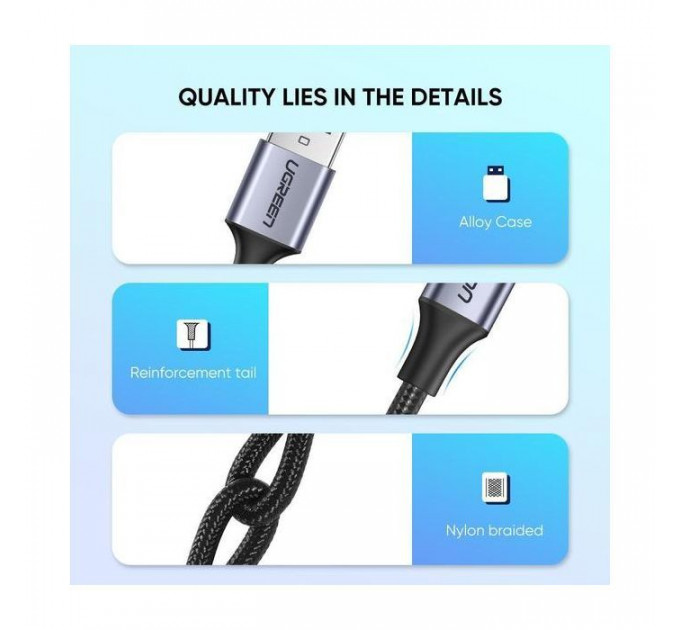 Дата кабель USB 2.0 AM to USB-C 2.0m US288 Aluminum Braid Black Ugreen (60128)