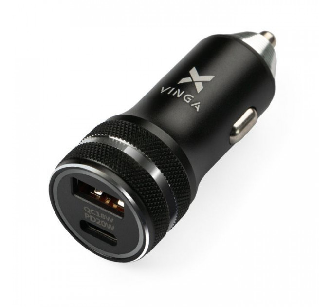 Зарядное устройство Vinga QC3.0+PD Quick Car Charger aluminium 36W Max black (VCCQPAC)