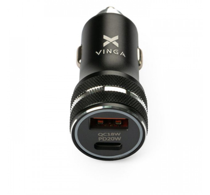 Зарядное устройство Vinga QC3.0+PD Quick Car Charger aluminium 36W Max black (VCCQPAC)