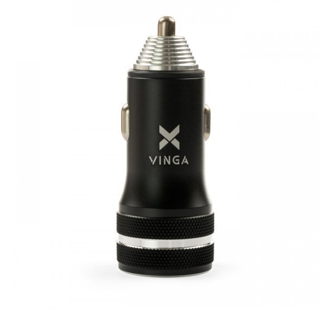 Зарядное устройство Vinga QC3.0+PD Quick Car Charger aluminium 36W Max black (VCCQPAC)