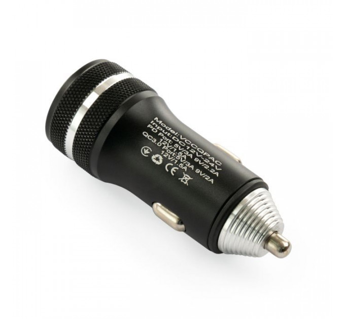 Зарядное устройство Vinga QC3.0+PD Quick Car Charger aluminium 36W Max black (VCCQPAC)
