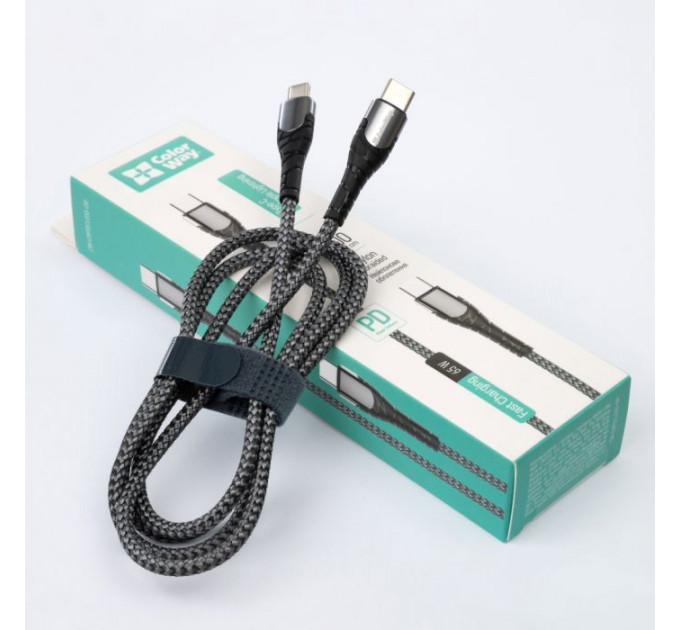 Дата кабель USB-C to USB-C 1.0m PD Fast Charging 65W 3А grey ColorWay (CW-CBPDCC040-GR)