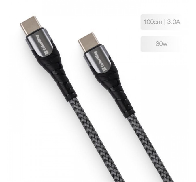 Дата кабель USB-C to USB-C 1.0m PD Fast Charging 65W 3А grey ColorWay (CW-CBPDCC040-GR)