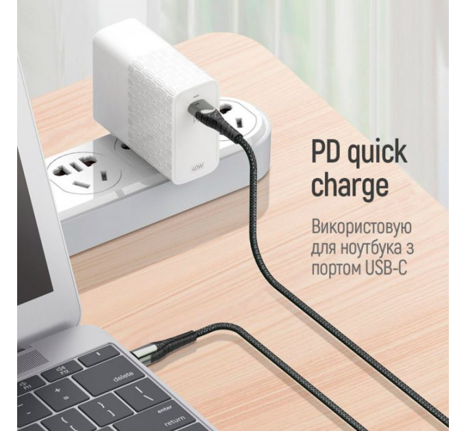 Дата кабель USB-C to USB-C 1.0m PD Fast Charging 65W 3А grey ColorWay (CW-CBPDCC040-GR)
