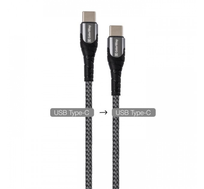 Дата кабель USB-C to USB-C 1.0m PD Fast Charging 65W 3А grey ColorWay (CW-CBPDCC040-GR)