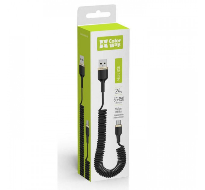Дата кабель USB 2.0 AM to Micro 5P 1.0m spiral black ColorWay (CW-CBUM051-BK)