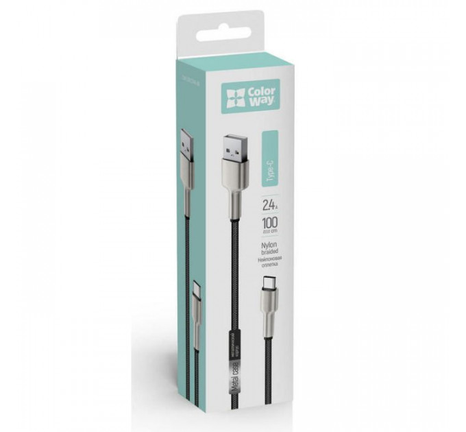 Дата кабель USB 2.0 AM to USB-C 1.0m head metal black ColorWay (CW-CBUC046-BK)
