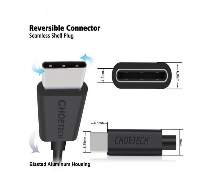 Дата кабеля USB 2.0 AM to USB-C 1.0m Choetech (AC0002)