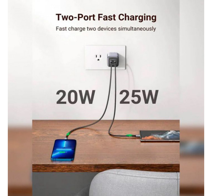Зарядний пристрій Ugreen 2xUSB 40W GAN (Type-C 25W+20W) PD CD294 (90573)