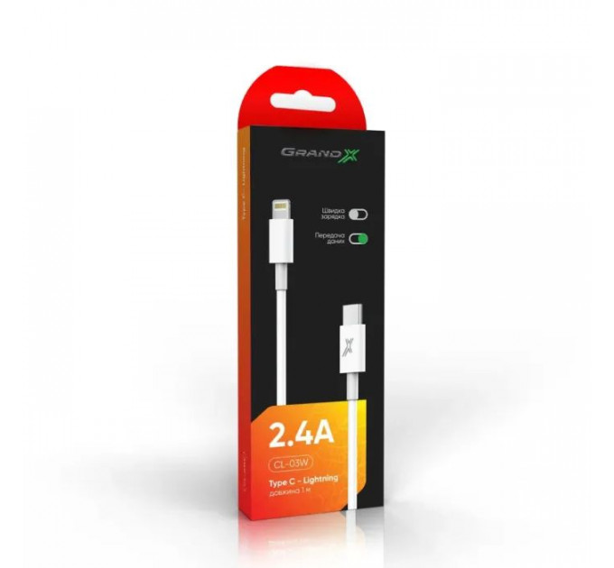 Дата кабель USB-C to Lightning 1.0m12W CL-03W White Grand-X (CL-03W)