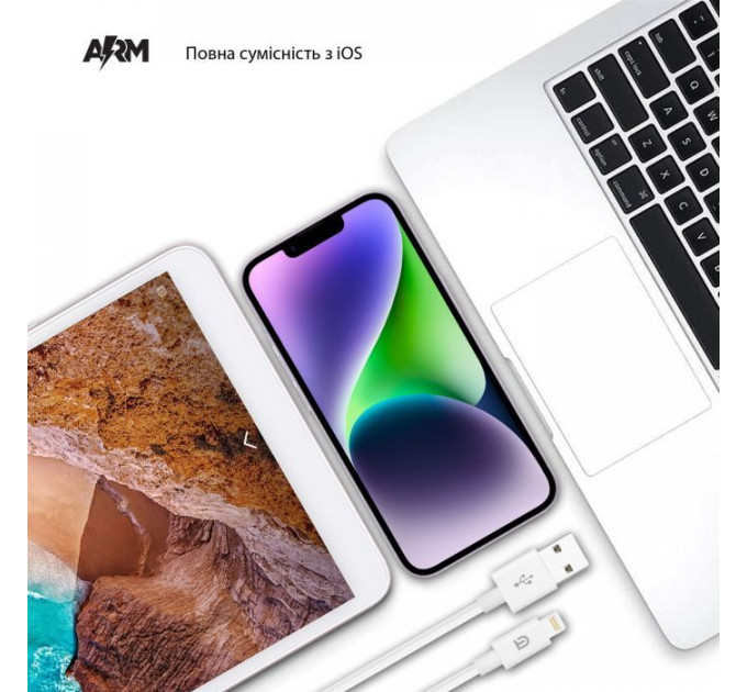 Дата кабель USB 2.0 AM to Lightning 1.2m AMD818L white Armorstandart (ARM64302)