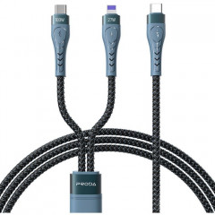 Дата кабель USB-C to USB-C + Lightning 1.3m Azeada 27W\/100W black Proda (PD-B73th-BK)