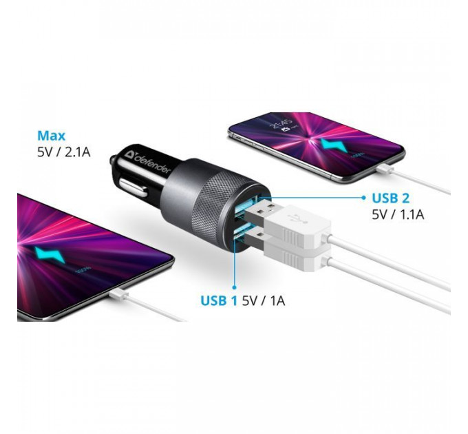 Зарядний пристрій Defender 2xUSB 12W (2xUSB-A) 2.1A UCA-21 (83821)