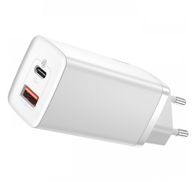 Зарядний пристрій Baseus 2xUSB 65W GaN (USB-C+USB-A) white (CCGAN2L-B02)
