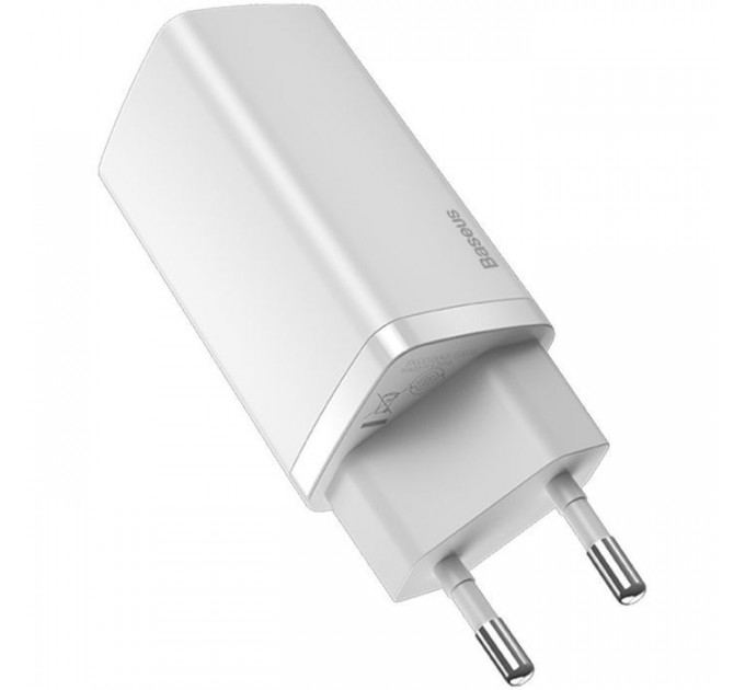 Зарядний пристрій Baseus 2xUSB 65W GaN (USB-C+USB-A) white (CCGAN2L-B02)