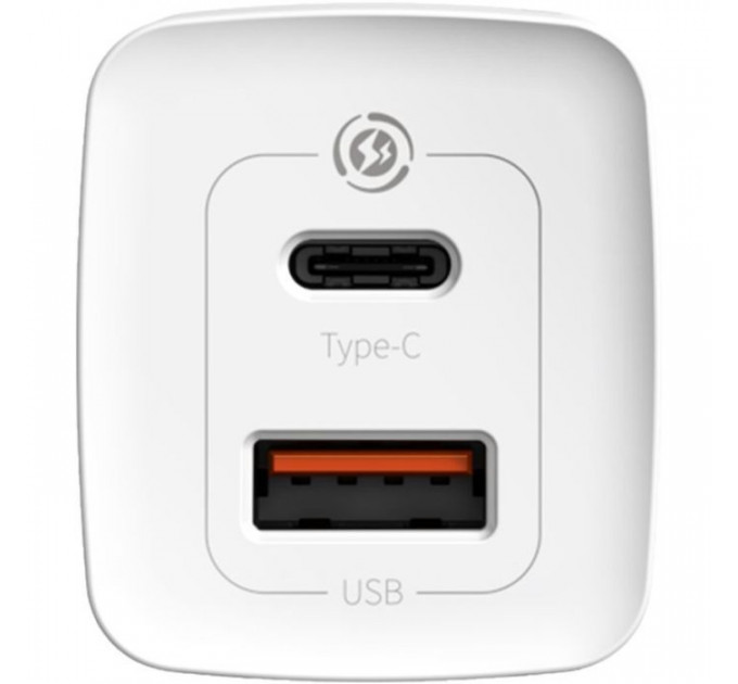 Зарядний пристрій Baseus 2xUSB 65W GaN (USB-C+USB-A) white (CCGAN2L-B02)