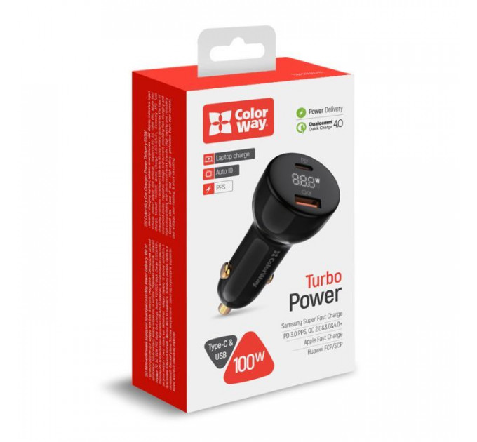 Зарядний пристрій ColorWay Power Delivery PPS USB (USB-A + USB-C) (100W) Black (CW-CHA044PD-BK)