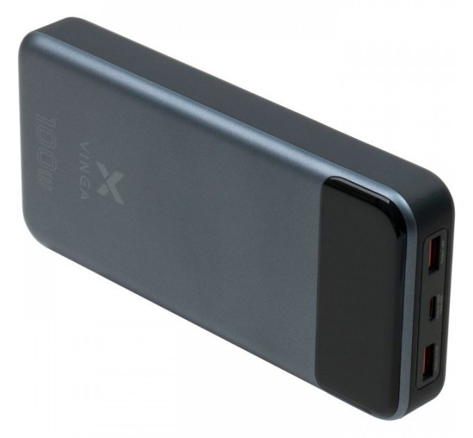 Батарея універсальна Vinga 30000 mAh 100W Display VA Grey (Li-Ion) (VPBB30100)