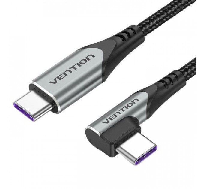 Дата кабеля USB-C на USB-C 0.5m USB2.0 60W (20V\/3A) angle 90° Gray Aluminum Alloy VENTION (TRAHD)