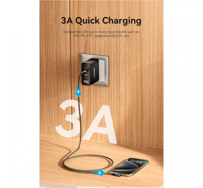 Дата кабеля USB-C на USB-C 0.5m USB2.0 60W (20V\/3A) angle 90° Gray Aluminum Alloy VENTION (TRAHD)