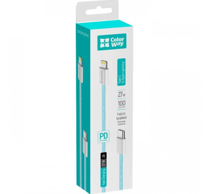 Дата кабель USB-C to Lightning 1.0m 27W blue ColorWay (CW-CBPDCL061-BL)
