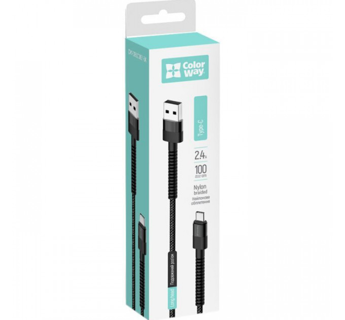 Дата кабель USB 2.0 AM to USB-C 1.0m 2.4А black ColorWay (CW-CBUC063-BK)