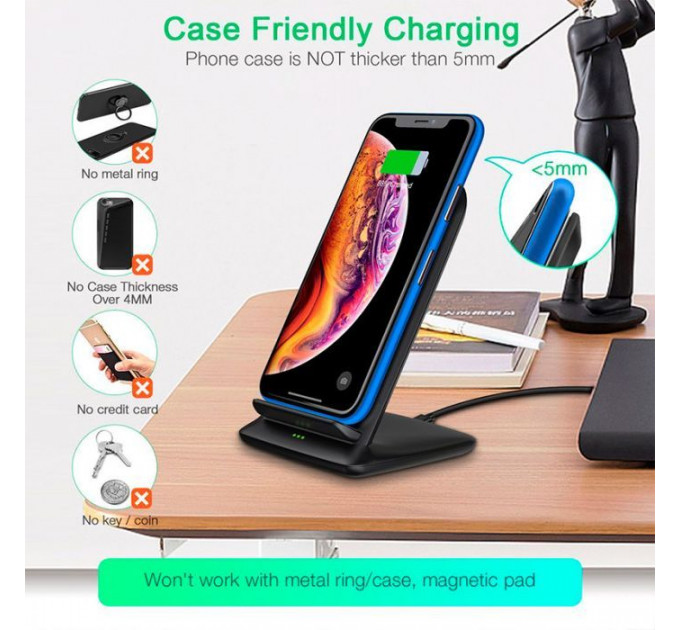 Зарядний пристрій Choetech 15W Fast Wireless Charging Stand 2coils black (T555-F-BK)