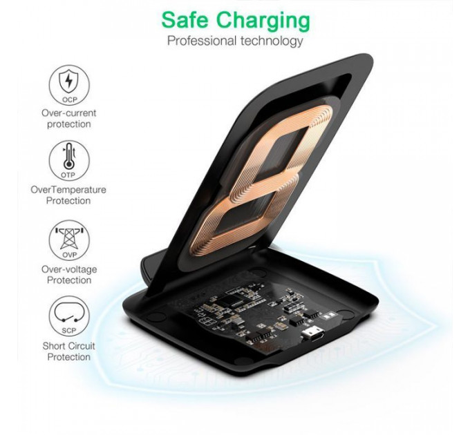 Зарядний пристрій Choetech 15W Fast Wireless Charging Stand 2coils black (T555-F-BK)