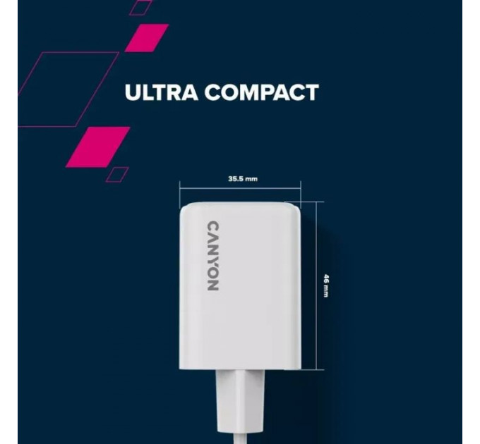 Зарядний пристрій Canyon CU45AC GaN 45W 1xPD 1xQC EU White (CNS-CUW45AC)
