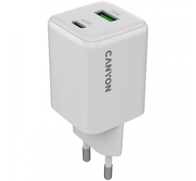 Зарядний пристрій Canyon CU45AC GaN 45W 1xPD 1xQC EU White (CNS-CUW45AC) Зарядний пристрій Canyon CU45AC GaN 45W 1xPD 1xQC EU White (CNS-CUW45AC)