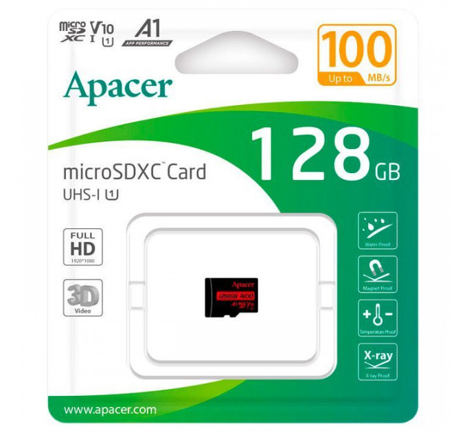 Карта пам/'яті Apacer 128GB microSD class 10 UHS-I V10 A1 (AP128GMCSX10UB-RA)