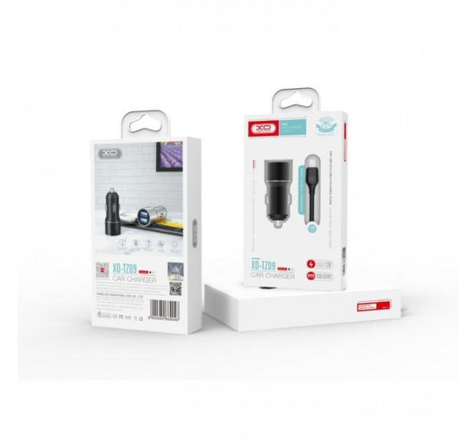 Зарядное устройство для XO TZ09 2.4A\/2 USB + cable microUSB Black (XO-TZ09M-BK)