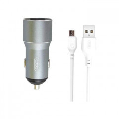 Зарядний пристрій XO TZ09 2.4A\/2 USB + cable microUSB Grey (XO-TZ09M-GR)