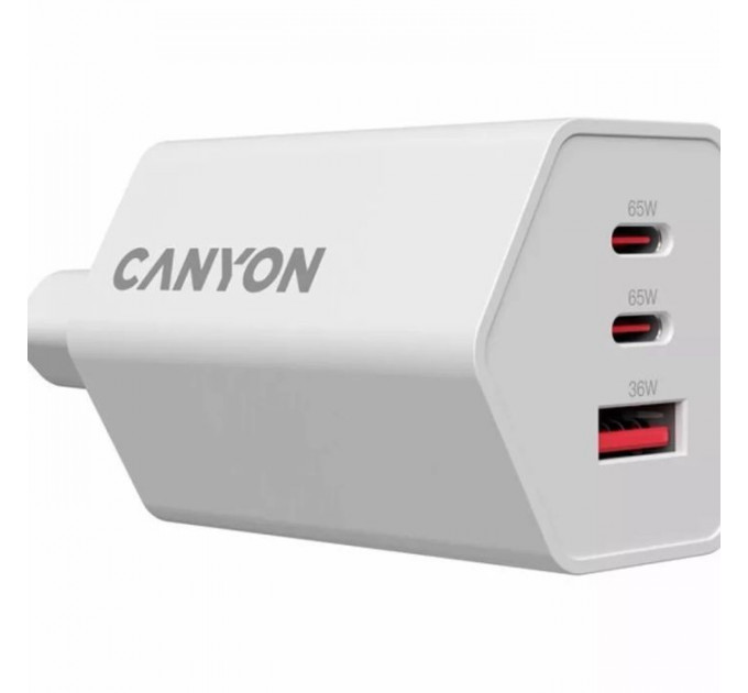 Зарядное устройство для Canyon HEXAGON 65 GaN 65W 2xPD 1xQC EU White (CND-CHAHEX65W)