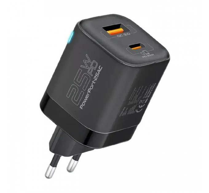Зарядний пристрій Promate USB-C + USB-A (powerport-25ac.black)