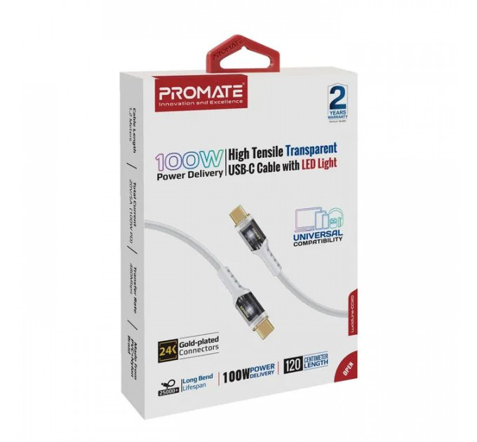 Дата кабель USB-C to USB-C 2.0m Promate (lucidline-cc200.white)