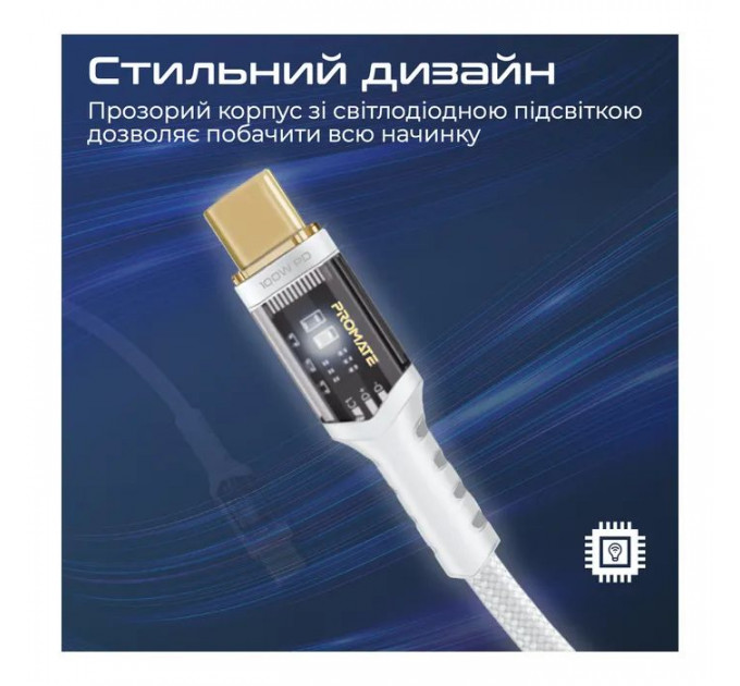 Дата кабель USB-C to USB-C 2.0m Promate (lucidline-cc200.white)