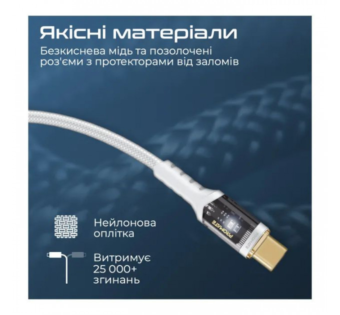 Дата кабель USB-C to USB-C 2.0m Promate (lucidline-cc200.white)