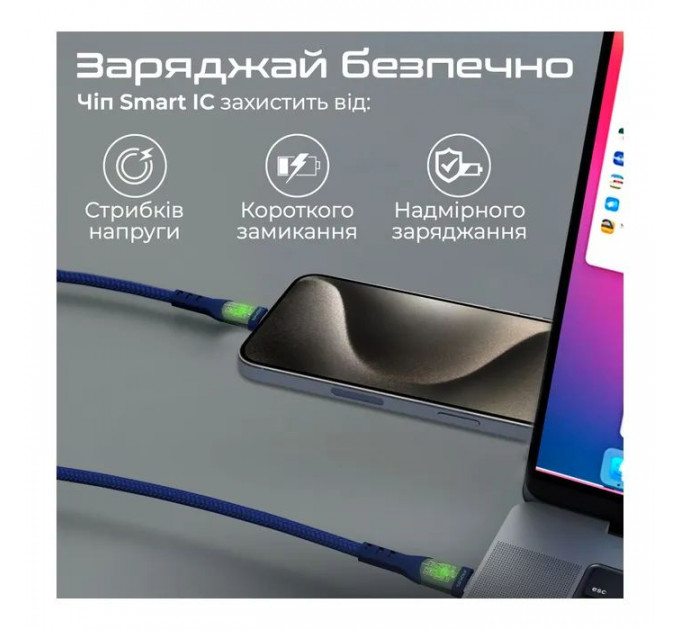 Дата кабель USB-C to USB-C 2.0m Promate (transline-cc200.navy)