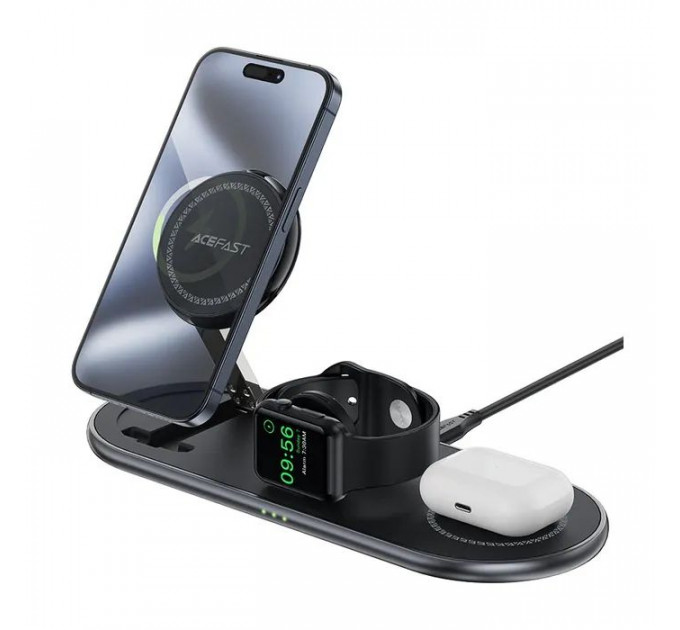 Зарядний пристрій Acefast Wireless QI 3in1 15W E19 Qi2 (6974316283096)