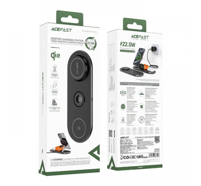 Зарядний пристрій Acefast Wireless QI 3in1 15W E19 Qi2 (6974316283096)